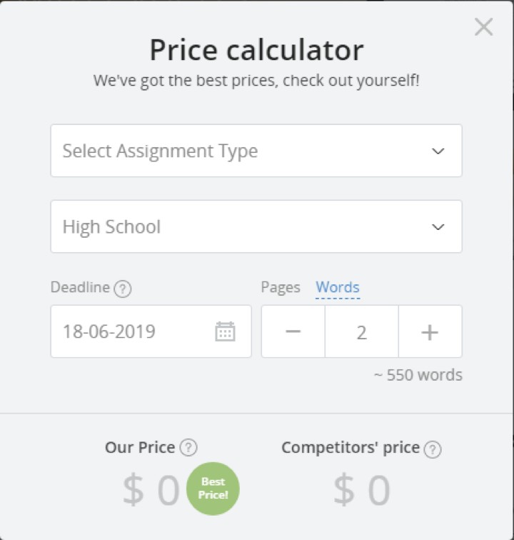 Prices on Studybay